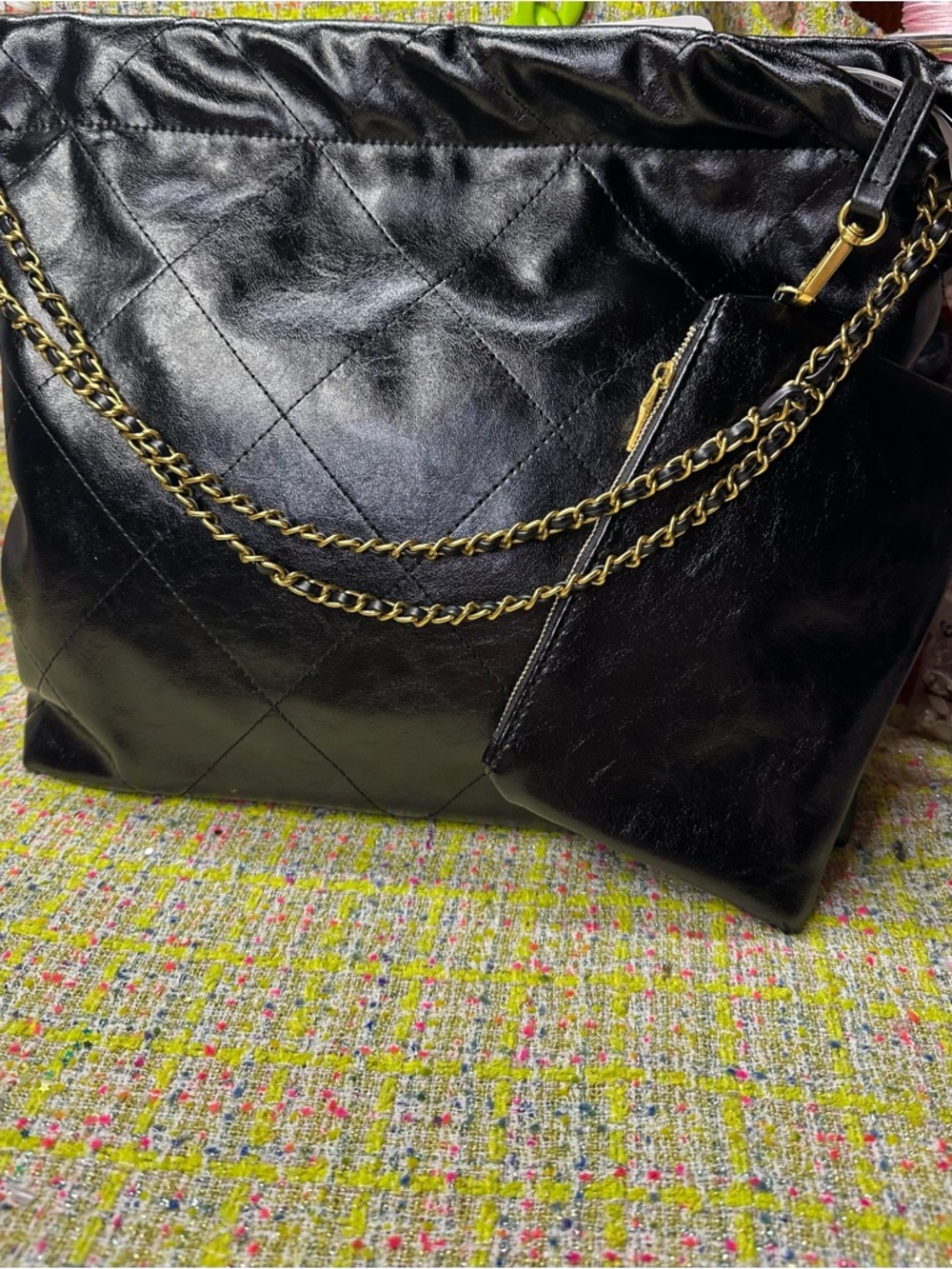 Black Quilted Chain-Handle Women's Tote Bag